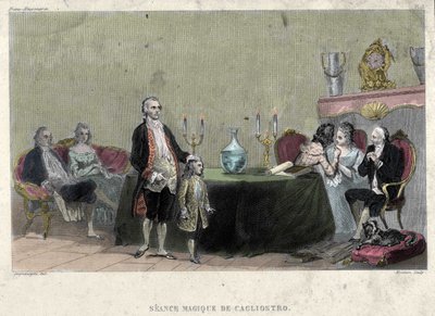 Freemaking: Seance of magic av Giuseppe Balsamo, kjent som Alexander, greve av Cagliostro (1743 - 1795). Gravering fra "Picturesque History of Freemasonry and Ancient and Modern Secret Societies" av F.-T. B. Clavel. Pagnerre, redaktør av French School