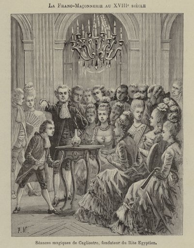 Frimureri i det 18. århundre: magisk seanse utført av Aleesandro Cagliostro, grunnleggeren av den egyptiske riten (gravering) av French School