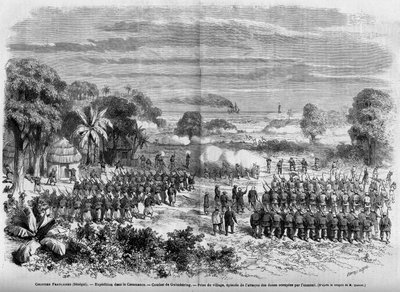 French Colonies (Senegal) 1865: Expedition in Casamance. Battle of Guimbering, Capture of the village, episode of the attack on the dunes occupied by the enemy. av French School