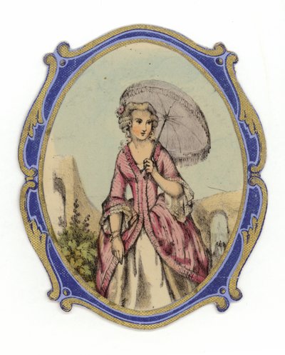 Fransk dame med parasoll av French School