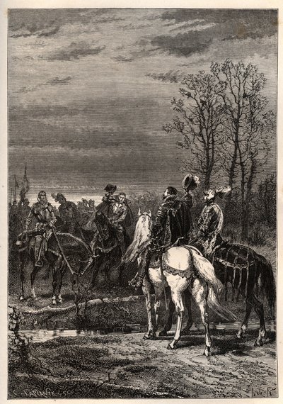 Franske religionskriger - Oktober 1569 Religionskrig - Samtalene før slaget ved Moncontour (Henri, hertugen av Anjou fremtidige Henry III og Gaspard II av Coligny - Slaget ved Moncontour (oktober 1569) - gravering fra "" Frankrikes historie fortalt til av French School