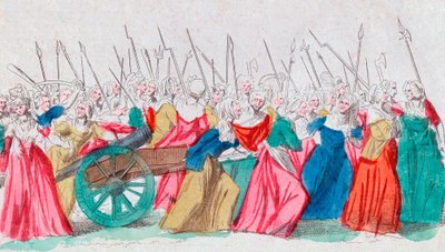 Fransk revolusjon: "" Et Versailles, et Versailles"" La marche des femmes sur Versailles 5/10/1789 (Kvinnenes mars på Versailles, Paris, 5. oktober 1789 av French School