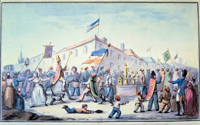 Fransk revolusjon: "" Dannet maskerade av folket kler seg i presteklær"". Anonym akvarell. 1793. Paris, L'Arsenals bibliotek av French School