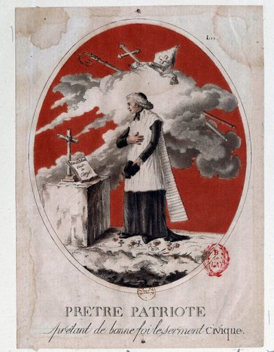 Fransk revolusjon: en patriotprest som avla borgereden i god tro. Gravering fra 1700-tallet. Paris, Arsenals bibliotek av French School