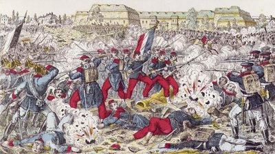 Franske tropper omringet av den prøyssiske hæren i slaget ved Sedan, 31. august 1870 av French School