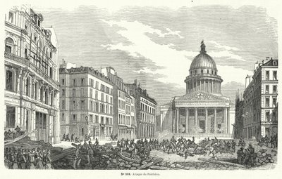 Franske hærtropper angriper opprørere som okkuperer Pantheon, Paris, 24. juni 1848 (gravering) av French School