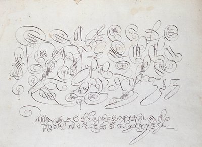 Fransk kalligrafi: Plate med kapital, gravering av Frisius, kongens kalkograf av Robert Vignon i skriftens hage rundt 1600. av French School