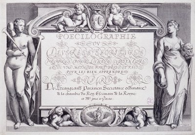 Fransk kalligrafi: Poecilography, frontispice, av Baptiste de Beaugrand i 1606. av French School