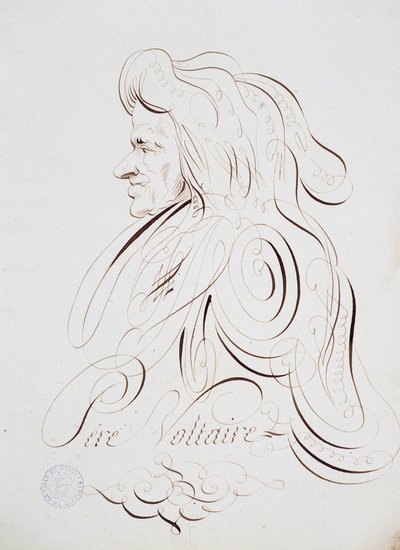 Fransk kalligrafi: Portrett av far Voltaire av Bernard de Paris rundt 1780. Historisk bibliotek i byen Paris. av French School
