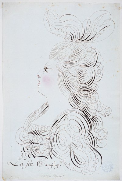 Fransk kalligrafi: Portrett av prinsessen av Polignac i ansiktet forsterket med akvarell av Bernard de Paris rundt 1780. Historisk bibliotek i byen Paris. av French School