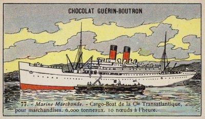 Fransk lasteskip fra Compagnie Transatlantique (chromolitho) av French School