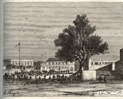 Franske kolonier i afrika - Place du gouvernement a Goree - gravering i "La France illustree: geografi, historie, statistisk administrasjon" av V.A. Malt-brun. 1884 av French School