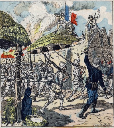 Französische Expedition nach Dahomey (heute Benin). Französische Truppen betraten Abomey am 17. November von French School