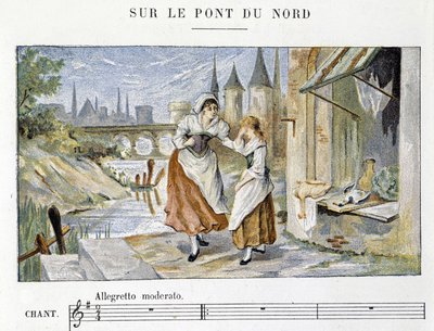 Fransk folke- og tradisjonell sang: “” Sur le pont du Nord””, n.d. av French School