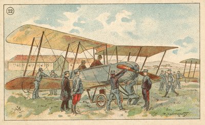 Fransk militær biplan (chromolitho) av French School
