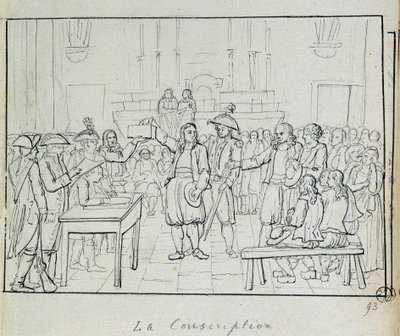 Fransk revolusjon: vernepliktsscene i Bretagne i 1793. Paris, Musee Carnavalet av French School