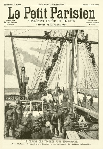 Franske soldater drar fra Marseille til Madagaskar (gravering) av French School