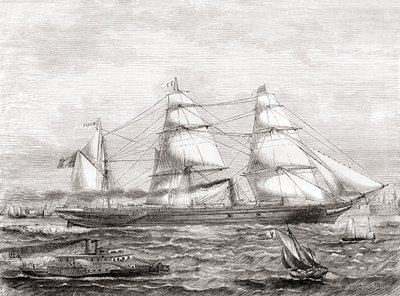 Fransk dampdrevet transatlantisk ruteskip Pereire (1866-1888), fra Les Merveilles de la Science, pub.1870 av French School