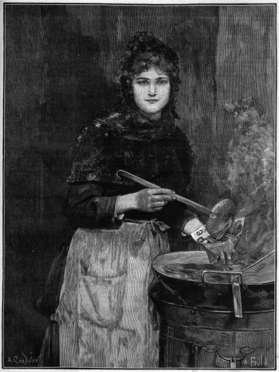 Fried potato dealer; 1888 engraving from Achilles Foald