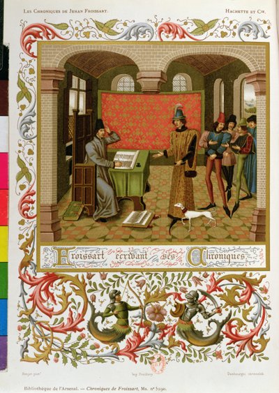 Froissart (1333-140001) skriver sine kronikker (faksimile av Ms. 5190) av French School