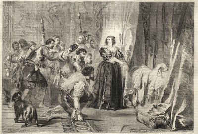 Fronde - Folket krever å se kongen: Paris, Palais Royal, 9. februar 1651 - Fronde: natten til 9. februar 1651, på Palais Royal, viser Anne av Østerrike (1601-1666) Ludvig XIV, kjent som Le Kong Soleil (Kong Soleil eller Ludvig den store av French School