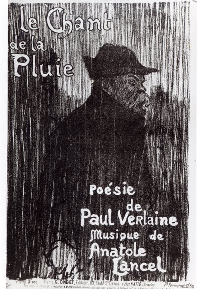 Forside av partituret Le Chant de la pluie, fra et dikt av Paul Verlaine, 1844 av French School