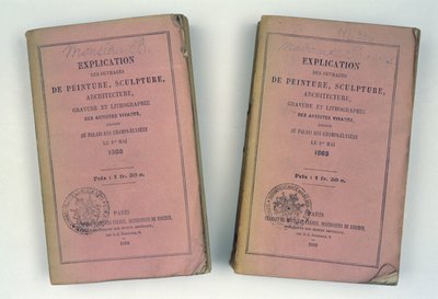 Forsiden av to franske salongkataloger gitt til Mr og Mrs Bowes, 1868 av French School