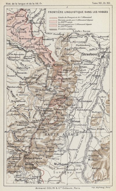 Språklig grense i Vosges (fargelitografi) av French School