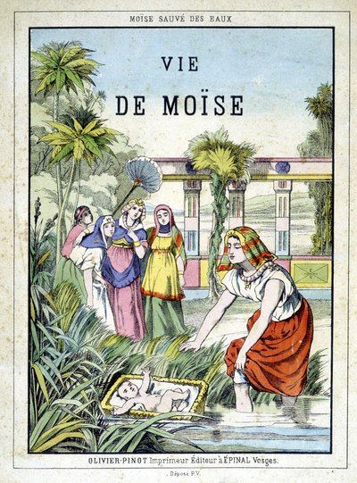 Frontispice av boken "" Life of Moses"", red. Olivier Pinot, Epinal, sent på 1800-tallet av French School