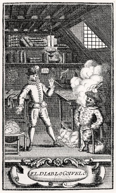 Frontispice av Dubercelle for "The Devil upon Two Sticks", ca. 1787 av French School