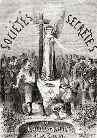 Frontispice fra Societes Secretes, les Francs Macons, utgitt ca. 1867 av French School