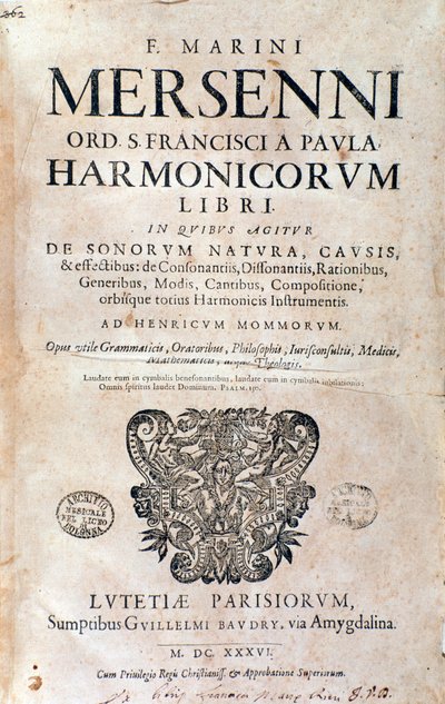Frontispiece av Universal Harmony av Marin Mersenne av French School