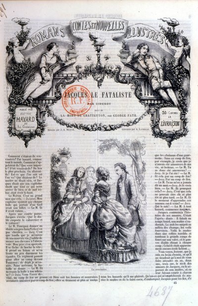 Frontispice av en samling romaner og historier med Jacques le Fataliste av Diderot, utgitt i Paris i 1849 av French School