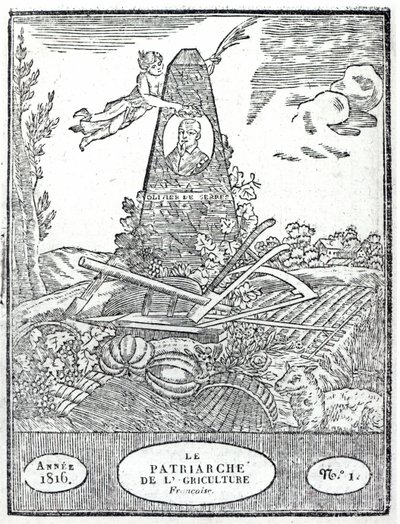 Frontispice til en landbruksalmanach med et portrett av Olivier de Serres (1539-1619) 1816 av French School