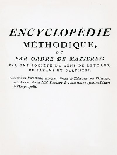 Frontispice to the Methodical Encyclopedia by Order of Subject Matter, redigert av Denis Diderot og Jean Le Rond DAlembert, utgitt 1782 (trykk) av French School