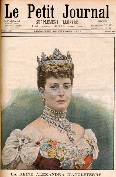 Forsiden til den franske avisdronningen Alexandra av England (1844-1925) kone til kong Edward VII «Le Petit Journal» 24. februar av French School