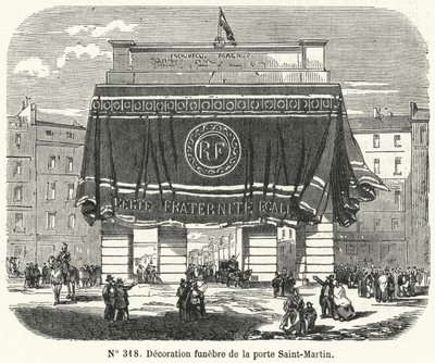 Trauerdekoration der Porte Saint-Martin zu Ehren der Opfer des Juniaufstands, Paris von French School