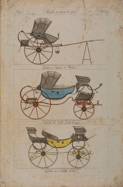 Møbler og smaksgjenstander, nr. 32, Phaeton Simple (farget gravering) av French School