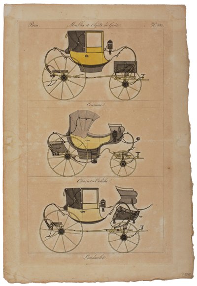 Møbler og smaksgjenstander, nr. 32, Phaeton Simple (farget gravering) av French School