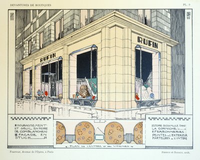 Furrier, plate 9, illustrasjon fra Devantures de Boutiques av Louis-Pierre Sezille, Paris, 1927 av French School