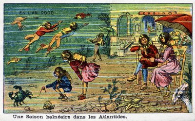Futuredays: A Nineteenth Century Vision of the Year 2000 - Serie "" In the Year 2000": A Seaside Season in Atlantis. Kromolitografi av Villemard av French School