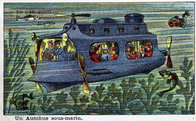 Futuredays: A Nineteenth Century Vision of the Year 2000-serien: En undervannsbuss. Kromolitografi av Villemard av French School