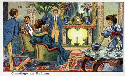 Futuredays: A Nineteenth Century Vision of the Year 2000-serien: Radiumoppvarming. Kromolitografi av Villemard av French School