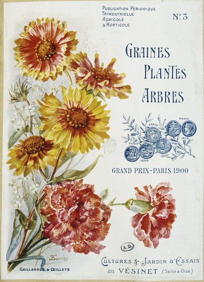 Gaillardes og nelliker - Forside til magasinet "Seeds Plants Trees", nr. 3 av French School