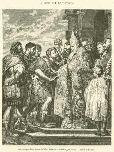 Imperial Gallery of Wien, Saint Ambrose and Theodosius (gravering) av French School