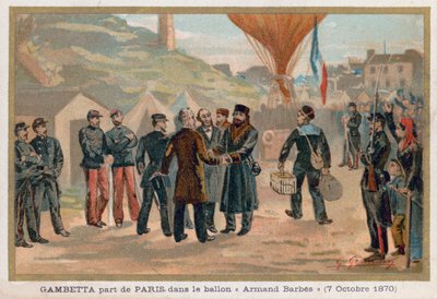 Gambetta forlater Paris i varmluftsballongen Armand-Barbes av French School