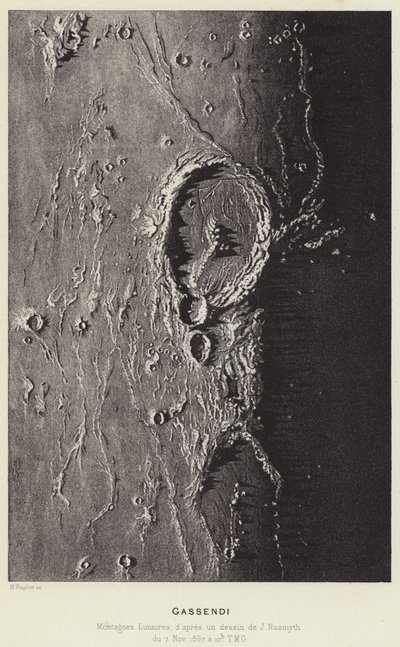 Gassendi, Lunar Mountains (litho) av French School