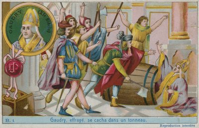 Gaudry, redd, gjemmer seg i en tønne av French School