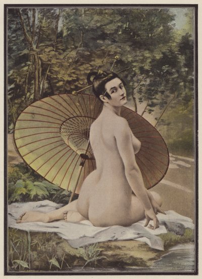Geisha som tar et bad (farge litho) av French School