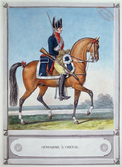 Gendarme satt på en hest, ca. 1812 av French School